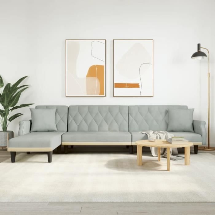 Canapé-lit en forme de L gris clair 271x140x70 cm velours 3157276