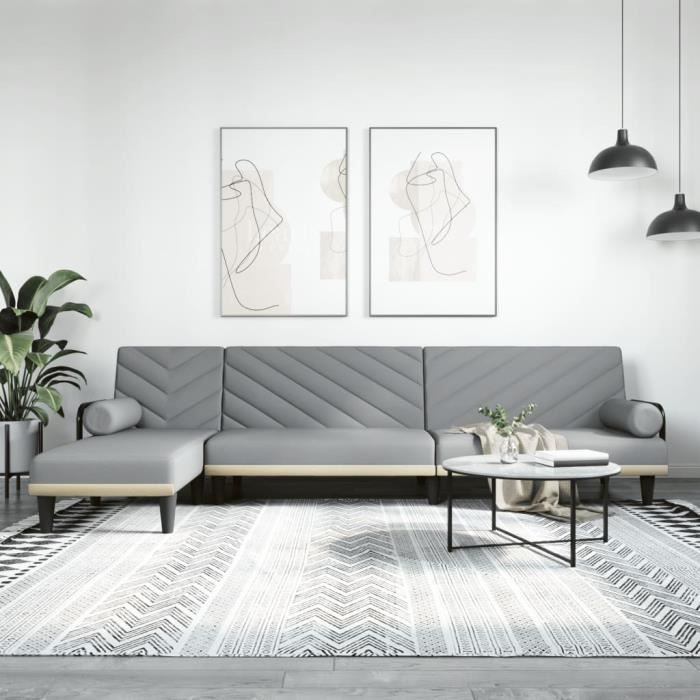 Canapé-lit en forme de L gris clair 260x140x70 cm tissu 3157269