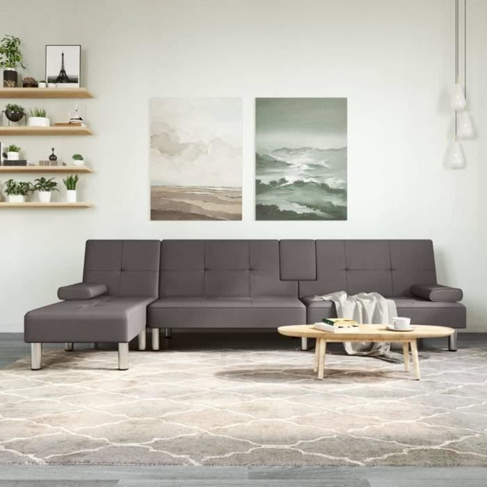 Canapé-lit en forme de L gris 255x140x70 cm similicuir 3157267