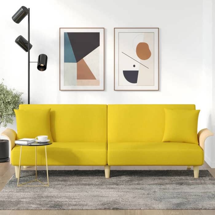 Canapé-lit avec accoudoirs jaune clair tissu 351847