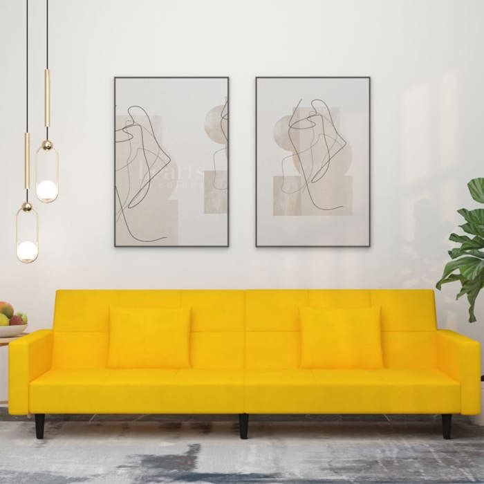 Canapé-lit à 2 places avec deux oreillers Jaune Velours 375822