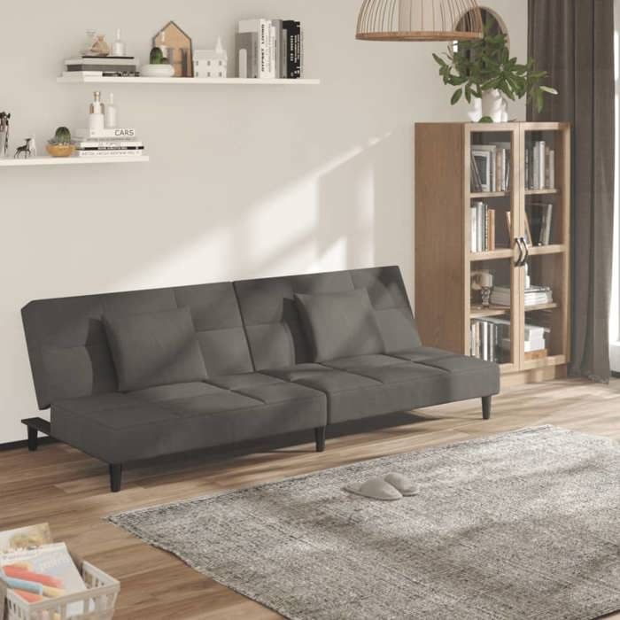 Canapé-lit à 2 places avec deux oreillers Gris foncé Velours 375808