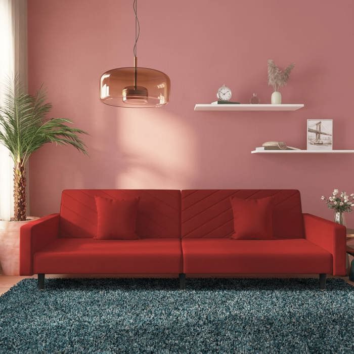 Canapé-lit à 2 places et deux oreillers Rouge bordeaux Velours 375922