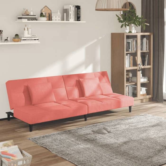 Canapé-lit à 2 places avec deux oreillers Rose Velours 375810