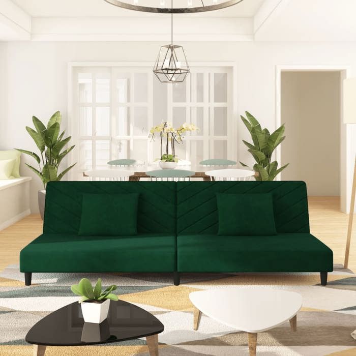 Canapé-lit à 2 places avec deux oreillers Vert foncé Velours 375912