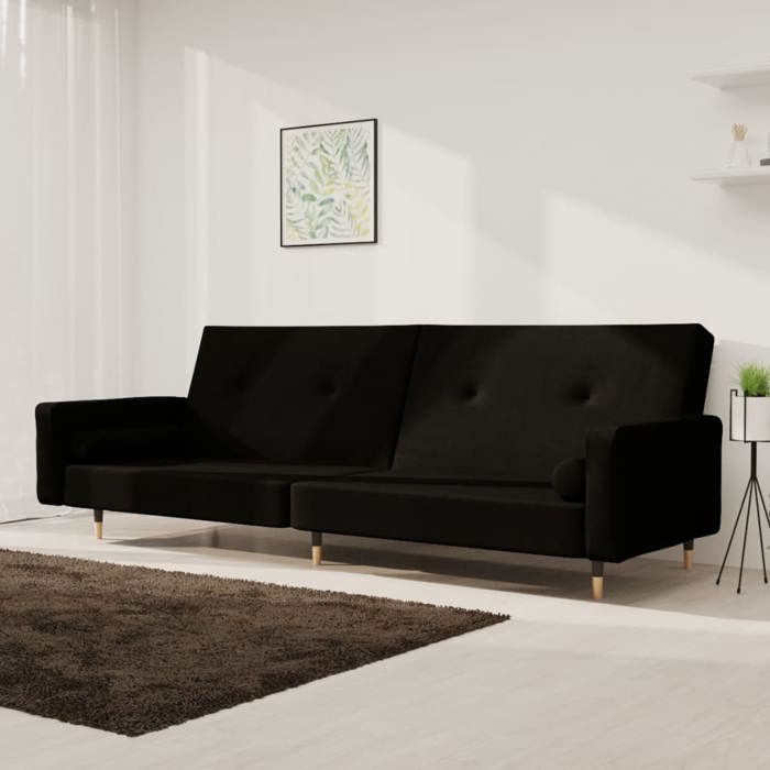 Canapé-lit à 2 places avec deux oreillers Noir Velours 375752