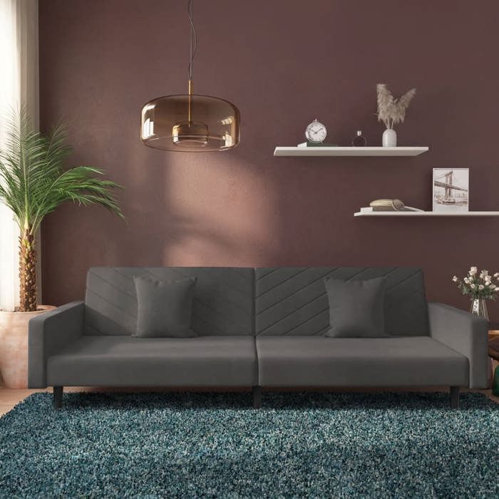 Canapé-lit à 2 places avec deux oreillers Gris foncé Velours 375919