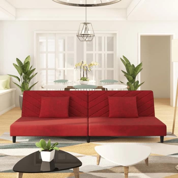 Canapé-lit à 2 places et deux oreillers Rouge bordeaux Velours 375914