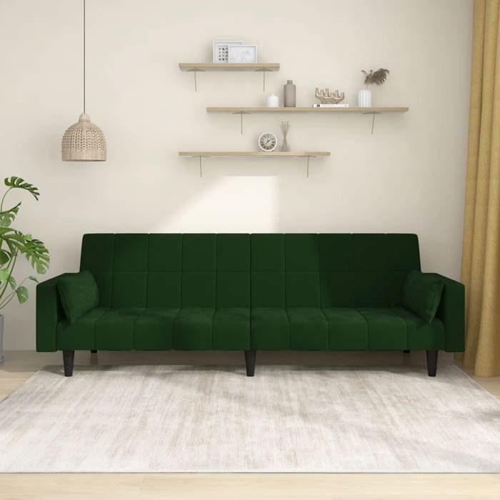Canapé-lit à 2 places avec deux oreillers Vert foncé Velours 375849