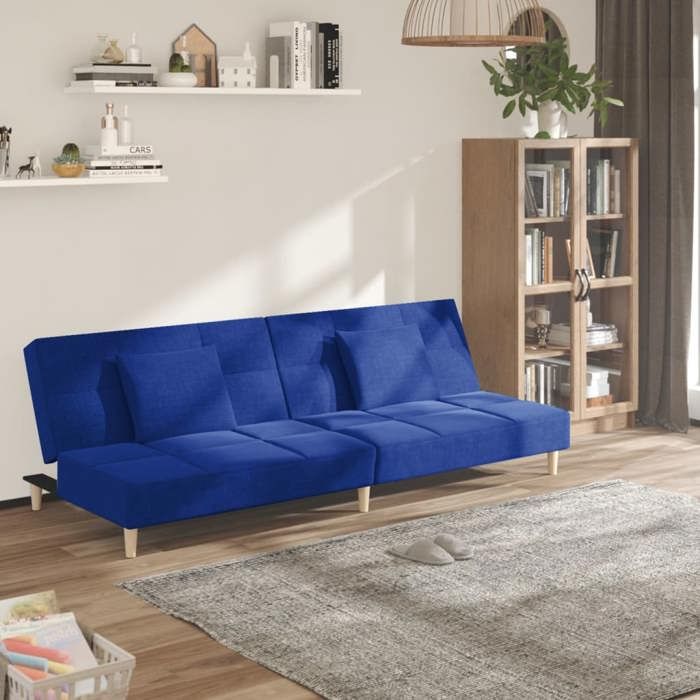 Canapé-lit à 2 places avec deux oreillers bleu tissu 375796