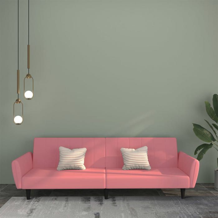 Canapé-lit à 2 places rose velours 375861