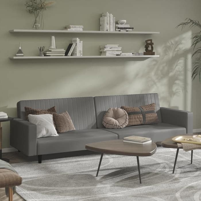 Canapé-lit 2 places gris similicuir 375953