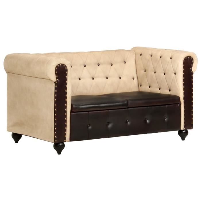 Canapé Chesterfield à 2 places Marron Cuir véritable
