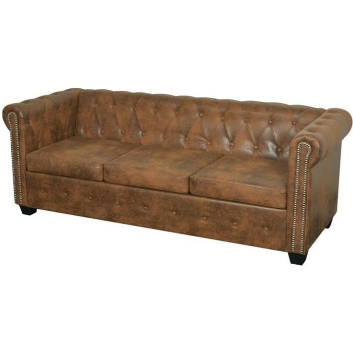 Canapé Chesterfield 3 places Cuir artificiel Marron