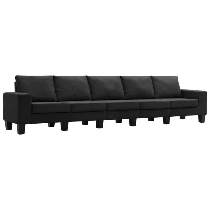 Canapé à 5 places Noir Tissu