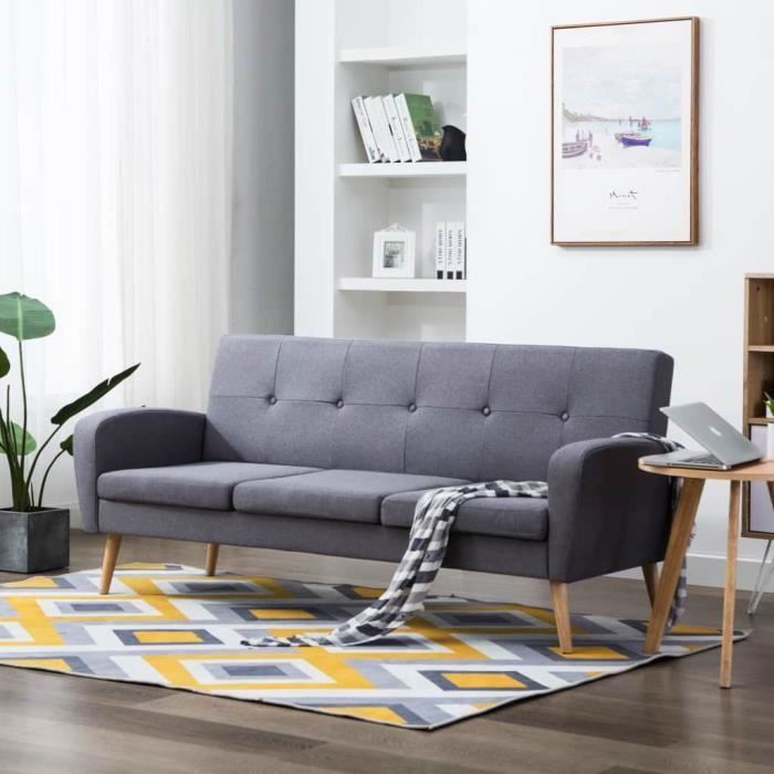 Canapé à 3 places Tissu Gris clair