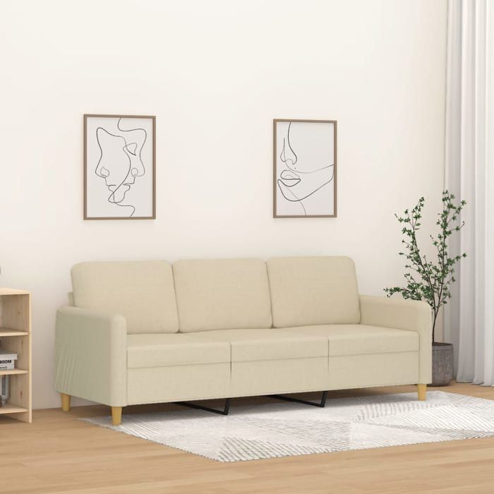 Canapé à 3 places Crème 180 cm Tissu 359488