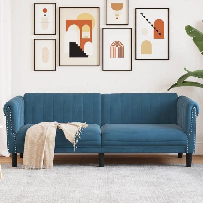 Canapé à 3 Places, Siège avec Accoudoirs et Dossier, Meuble de Salon Salle de Séjour Balcon Intérieur, Moderne, Bleu 372593