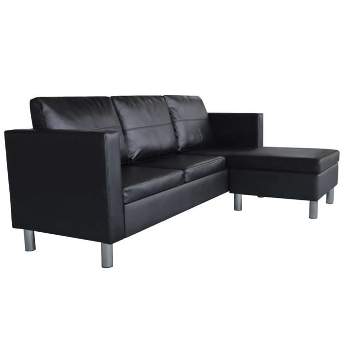 Sofa droit fixe - Clic Clac Canapé sectionnel à 3 places - NEUF - Cuir synthétique Noir  CA2861252