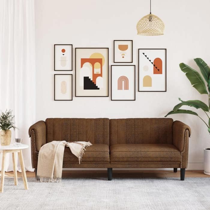 Sofa droit fixe - Clic Clac Canapé à 3 places - NEUF - marron similicuir daim CA8758489
