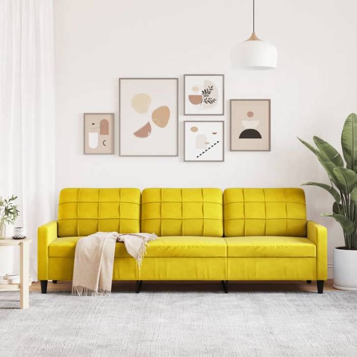 Sofa droit fixe - Clic Clac Canapé à 3 places - NEUF - Jaune 210 cm Velours CA4493059