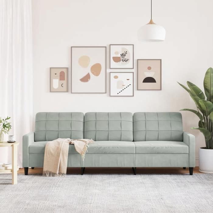 Sofa droit fixe - Clic Clac Canapé à 3 places - NEUF - Gris clair 210 cm Velours CA8060973