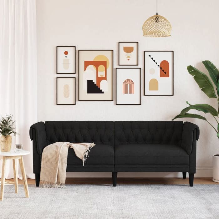 Sofa droit fixe - Clic Clac Canapé Chesterfield 3 places - NEUF - noir tissu CA5961110
