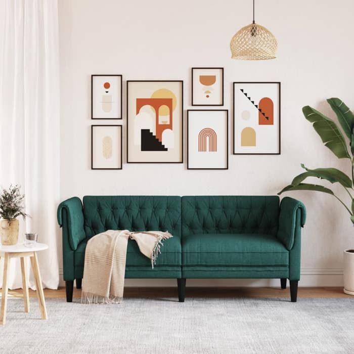 Sofa droit fixe - Clic Clac Canapé Chesterfield 2 places vert foncé tissu CA2782030