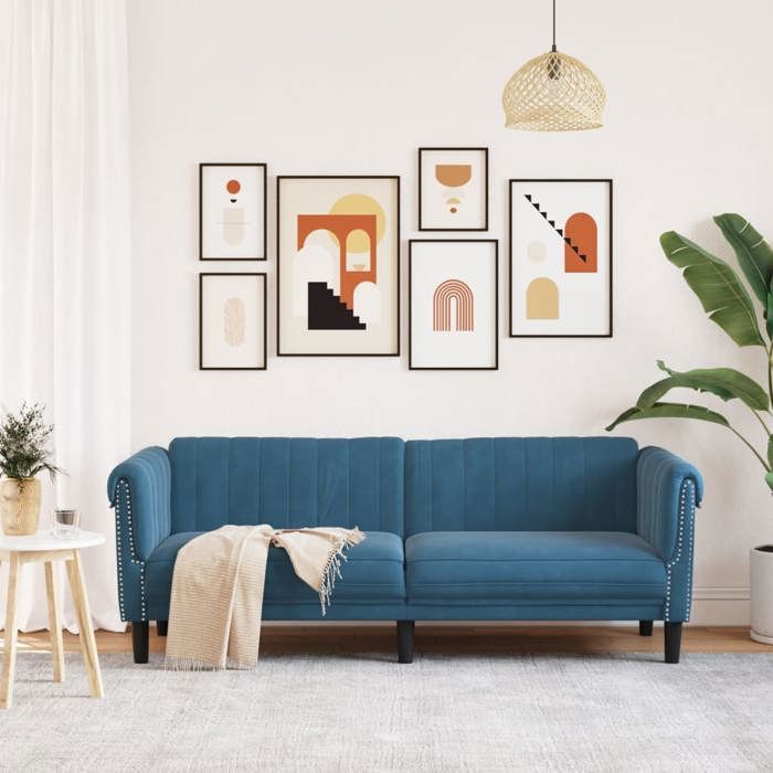 Sofa droit fixe - Clic Clac Canapé à 3 places - NEUF - bleu velours CA6869687