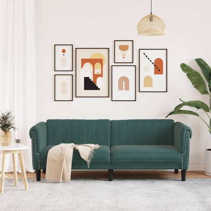 Sofa droit fixe - Clic Clac Canapé à 3 places - NEUF - vert foncé velours CA4953920
