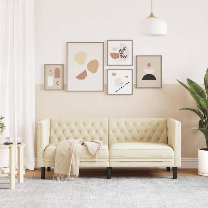 Sofa droit fixe - Clic Clac Canapé Chesterfield 2 places crème similicuir CA6784465