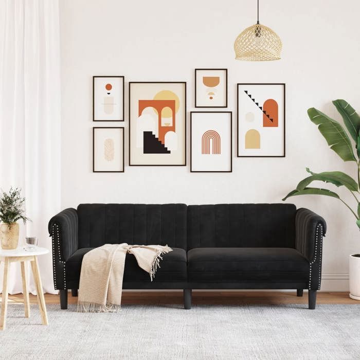 Sofa droit fixe - Clic Clac Canapé à 3 places - NEUF - noir velours CA9234431
