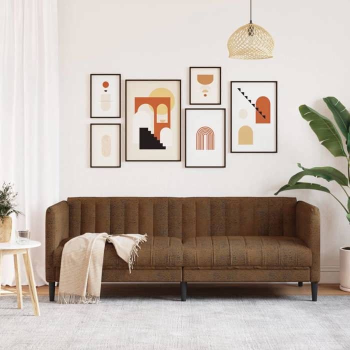 Sofa droit fixe - Clic Clac Canapé à 3 places - NEUF - marron similicuir daim CA8142728