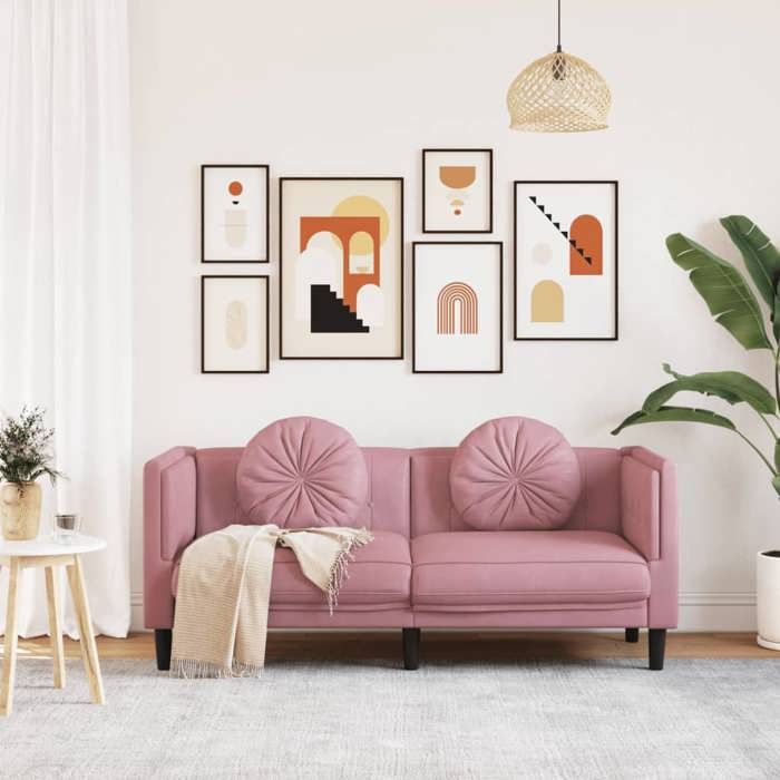 Sofa droit fixe - Clic Clac Canapé avec coussins 2 places rose velours CA5213648