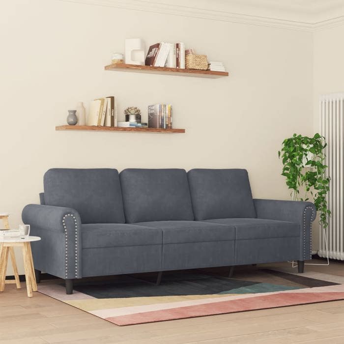 Sofa droit fixe - Clic Clac Canapé à 3 places - NEUF - Gris foncé 180 cm Velours CA8182280