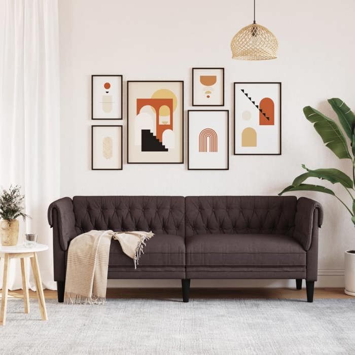 Sofa droit fixe - Clic Clac Canapé Chesterfield 3 places - NEUF - marron foncé tissu CA2608921
