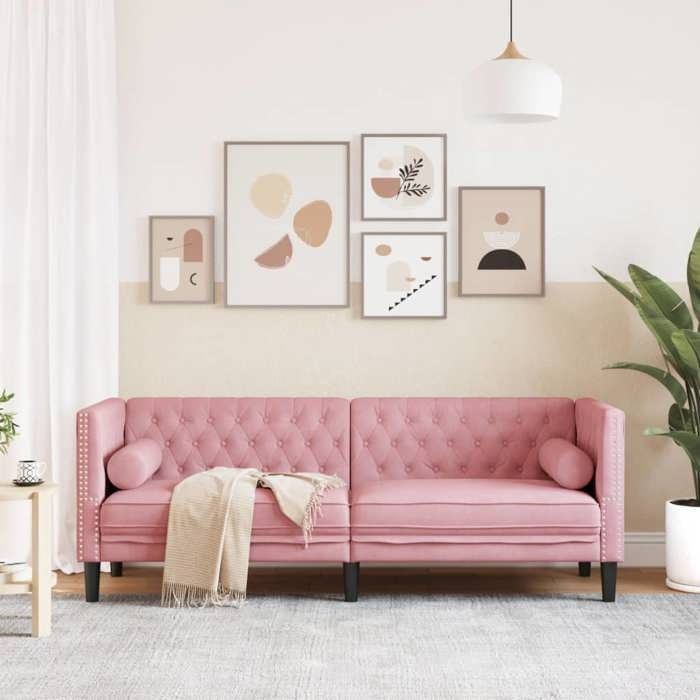 Sofa droit fixe - Clic Clac Canapé Chesterfield avec traversins 3 places - NEUF - rose velours CA7235777