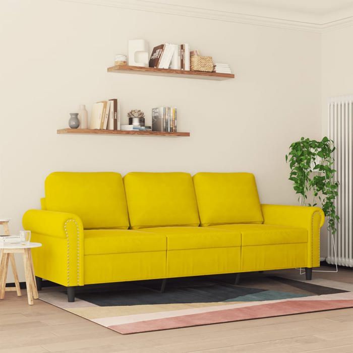 Sofa droit fixe - Clic Clac Canapé à 3 places - NEUF - Jaune 180 cm Velours CA3354315