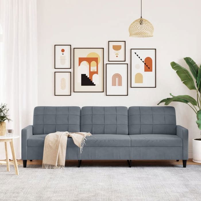 Sofa droit fixe - Clic Clac Canapé à 3 places - NEUF - Gris foncé 210 cm Velours CA9897542