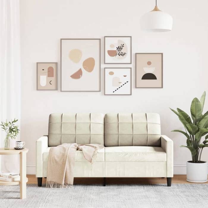 Sofa droit fixe - Clic Clac Canapé à 2 places - NEUF - Crème 140 cm Velours CA8392633