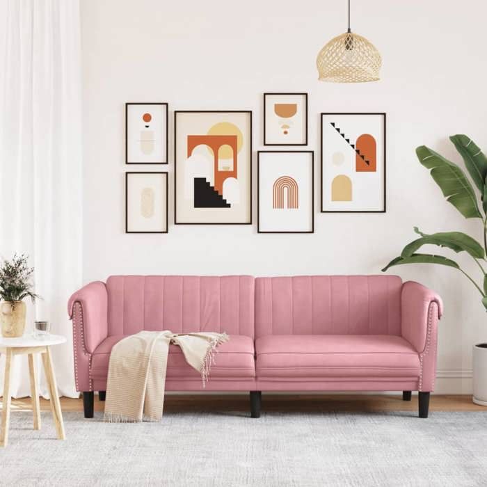 Sofa droit fixe - Clic Clac Canapé à 3 places - NEUF - rose velours CA4372291