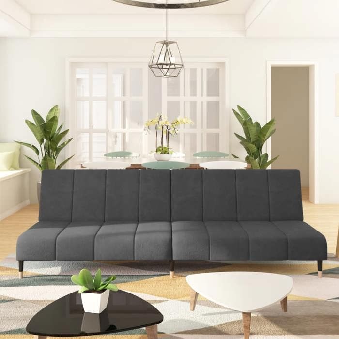 Canapé-lit à 2 places - gris foncé - velours - 200x84,5x69 cm,24,25 Kg 6362