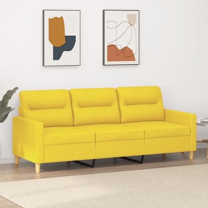 Canapé Salon à 3 places Jaune clair 180 cm Tissu,198 x 77 x 80 cm 188,2,Kg