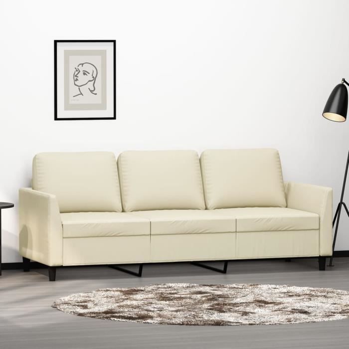 Canapé Salon à 3 places Crème 180 cm Similicuir,200 x 77 x 80 cm 186,41,Kg