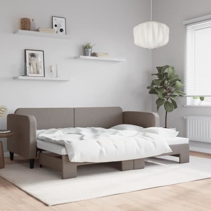 Lit supersleep - Lit de jour avec lit gigogne taupe 80x200 cm tissu 223x90x75 cm