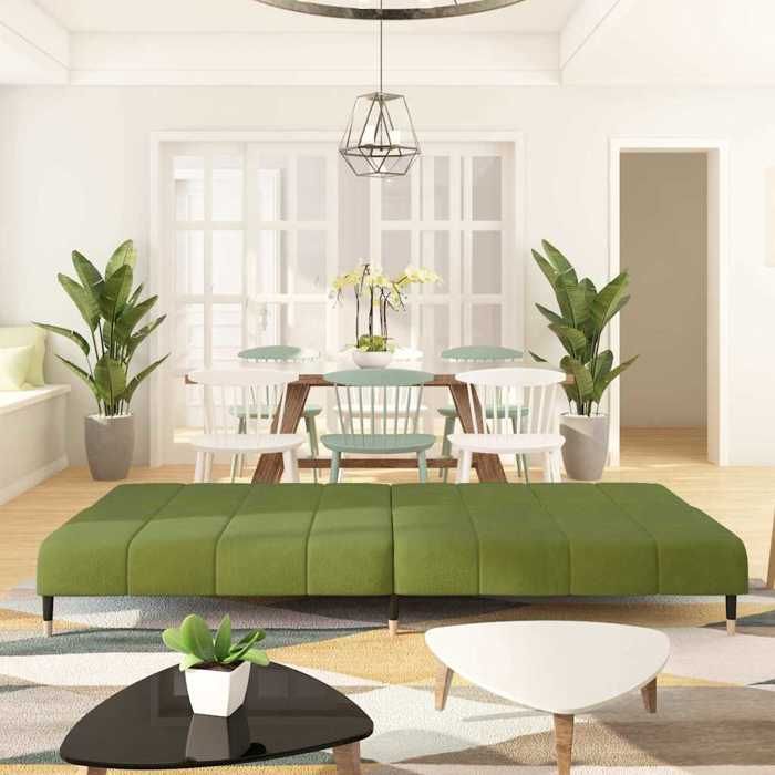 Lit banquette 2 places - convertible - Canapé-lit à 2 places vert clair velours CAL9011339