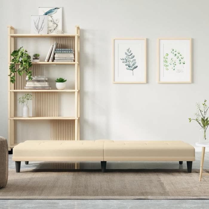 Lit banquette 2 places - convertible - Canapé-lit avec porte-gobelets crème tissu CAL472281