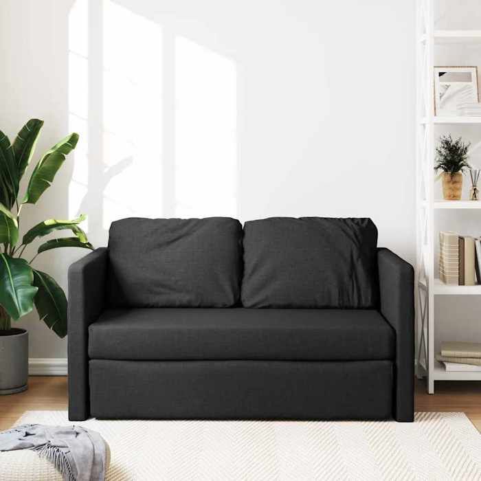 Lit banquette 2 places - convertible - Canapé-lit 2 en 1 noir 112x174x55 cm tissu CAL1617035