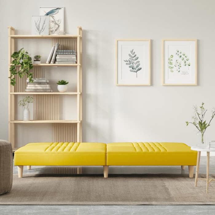 Lit banquette 2 places - convertible - Canapé-lit jaune clair tissu CAL5751996