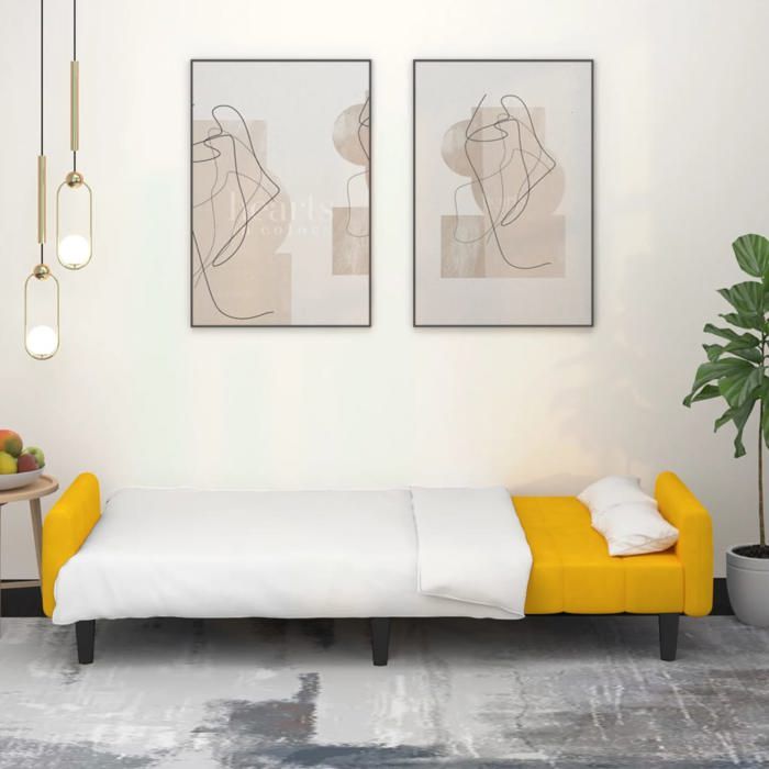 Lit banquette 2 places - convertible - Canapé-lit 2 places jaune velours CAL3795462